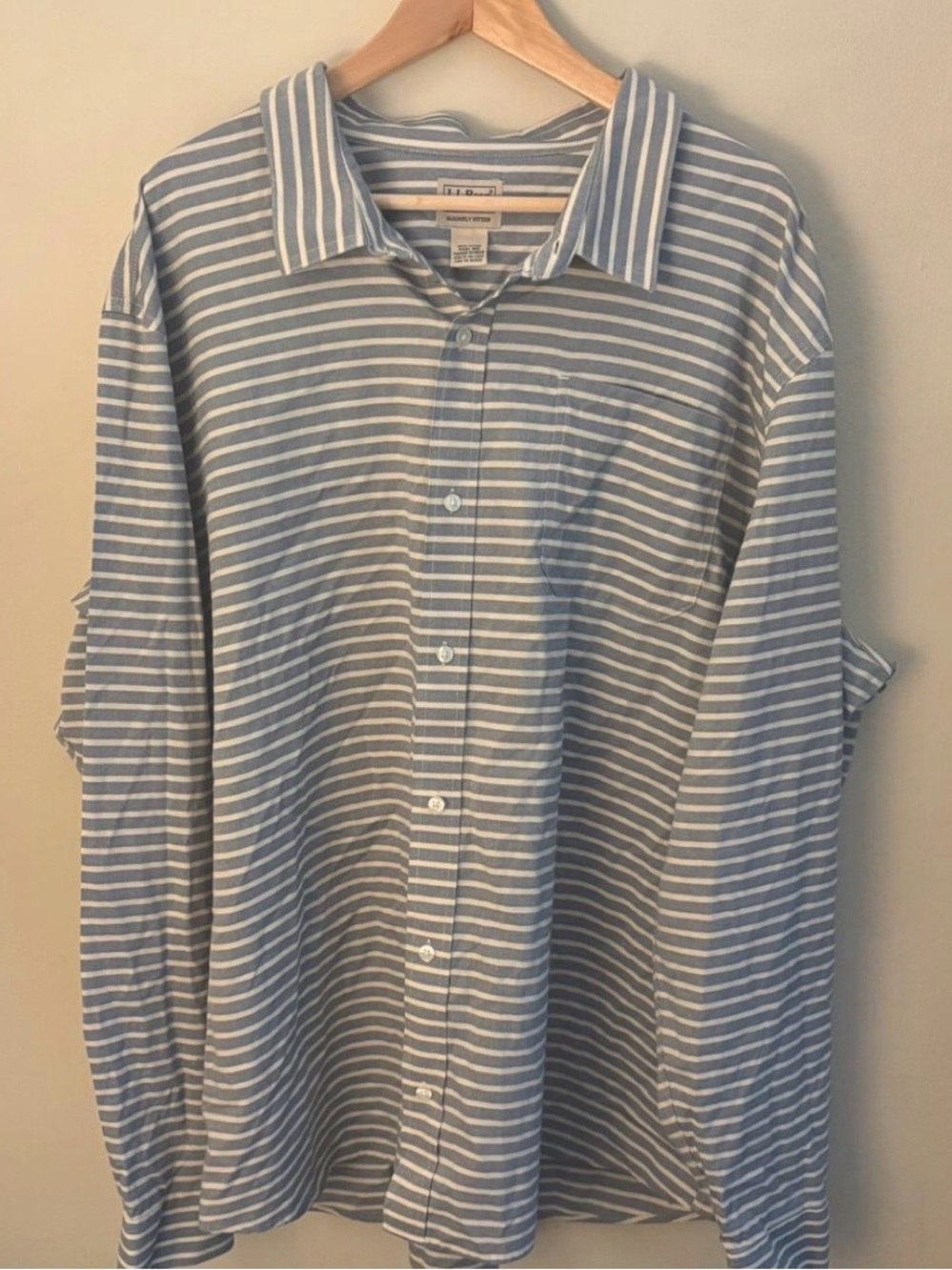 L.L. Bean Blue & White Striped Casual Button-Down Shirt